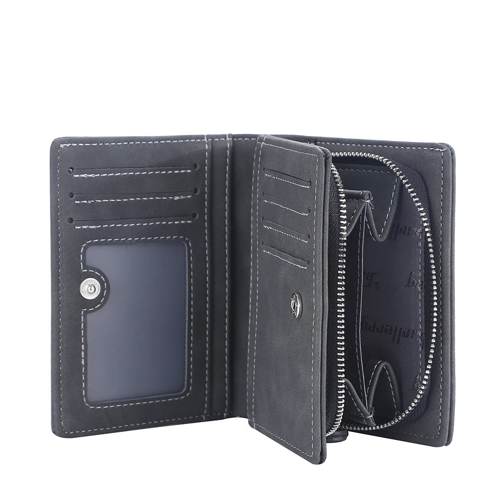 Men short Wallet With Zipper Coin Pocket Vintage Big Capacity Male Purse